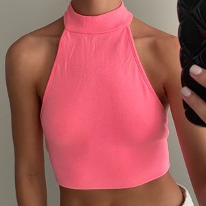 Hot Pink Mock Neck Crop Top
